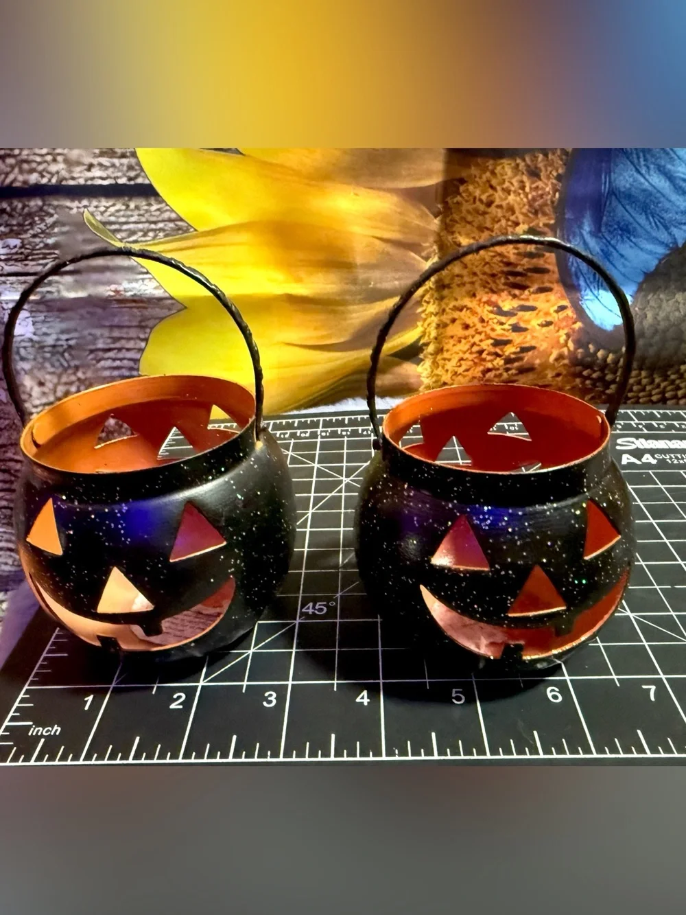 Vintage Hosley Metal Pumpkin Tea Light Holders - Halloween Decor🎃